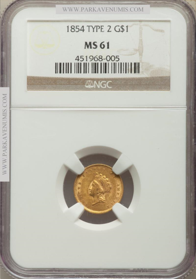 Picture of $1 Indian Head Gold Type 2 (1854-1856) PCGS/NGC MS61 (Random Year)