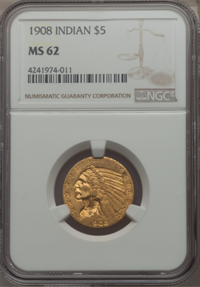 Picture of $5 Indian Gold (1908-1929) PCGS/NGC MS62 (Random Year)