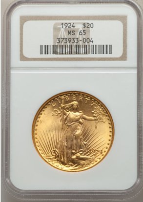 Picture of $20 Saint Gaudens With Motto  MS65 PCGS/NGC