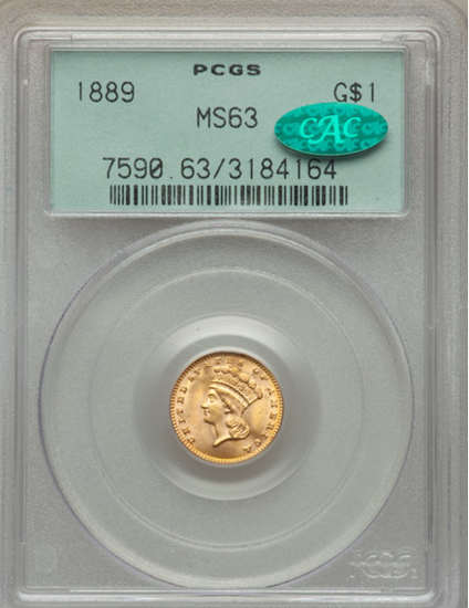 Picture of $1 Indian Head Gold Type 3 (1856-1889) PCGS/NGC MS63 CAC (Random Year)