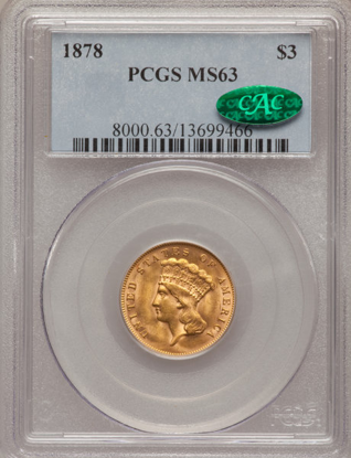 Picture of $3 Gold Princess (1854-1889) PCGS/NGC MS63 CAC (Random Year)