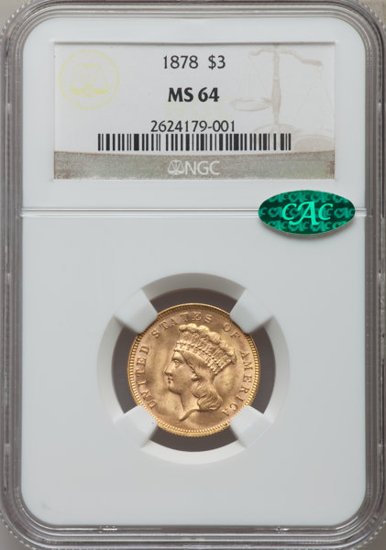 Picture of $3 Gold Princess (1854-1899) PCGS/NGC MS64 CAC (Random Year)