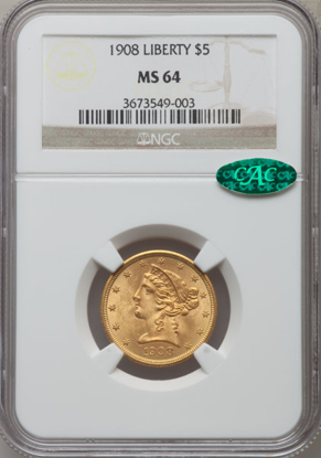 Picture of $5 Indian Gold (1908-1929) PCGS/NGC MS64 CAC (Random Year)
