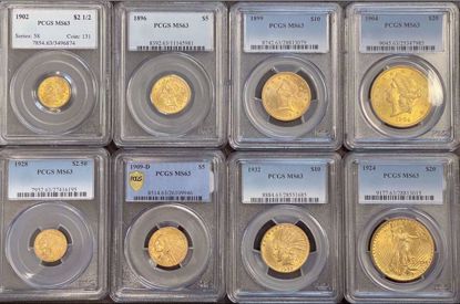 Picture of Eight Piece Gold Set MS63 PCGS / NGC