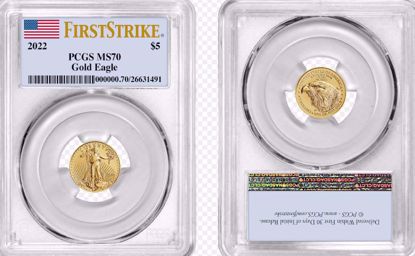Picture of 2022 $5 Gold American Eagle MS70 PCGS First Strike Flag Label