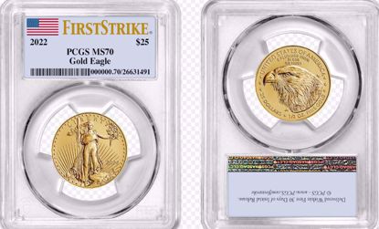 Picture of 2022 $25 Gold American Eagle MS70 PCGS First Strike Flag Label