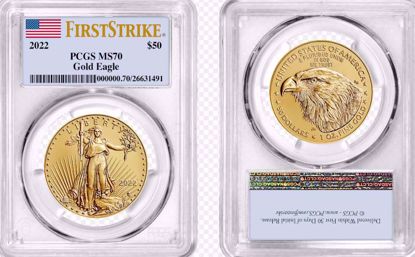 Picture of 2022 $50 Gold American Eagle MS70 PCGS First Strike Flag Label