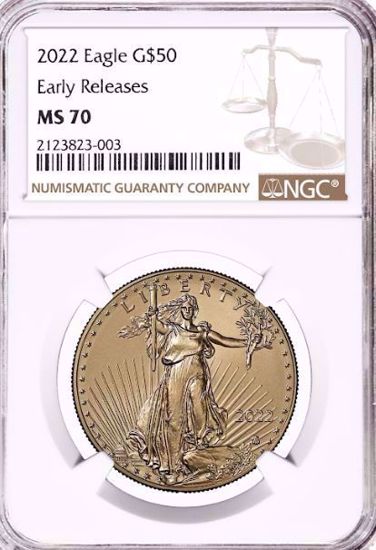 Picture of 2022 $50 Gold American Eagle MS70 NGC ER