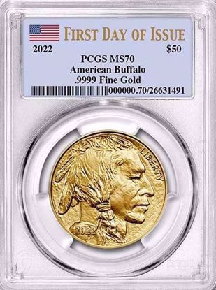 Picture of 2022 $50 Gold Buffalo MS70 PCGS First Strike Flag Label