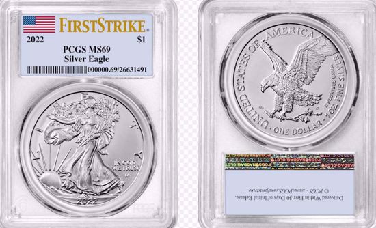 Picture of 2022 American Silver Eagle MS69 PCGS First Strike Flag Label