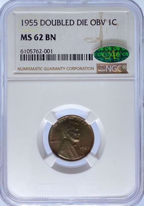 Picture of 1955 DDO Lincoln Cent MS62BN NGC CAC