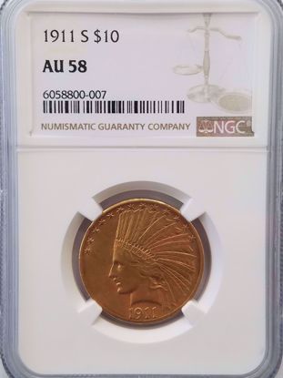 Picture of 1911-S $10 Indian AU58 NGC