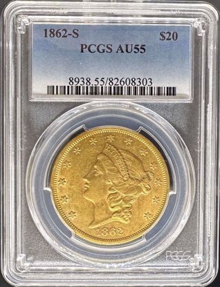 Picture of 1862-S $20 Liberty AU55 PCGS