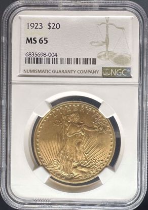 Picture of 1923 $20 St Gaudens MS65 NGC