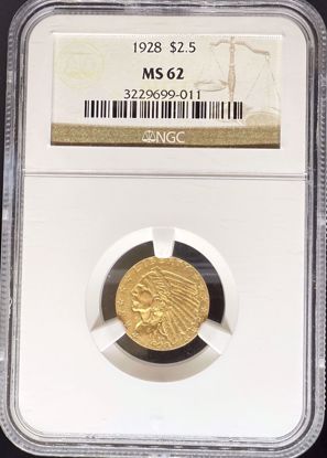 Picture of 1928 $2.5 Indian MS62 NGC