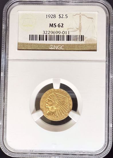 Picture of 1928 $2.5 Indian MS62 NGC
