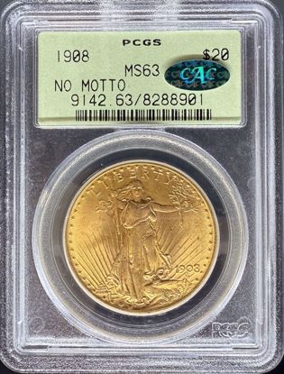 Picture of 1908 NM $20 St Gaudens MS63 PCGS OGH CAC