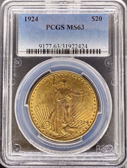 Picture of 1924 $20 St Gaudens MS63 PCGS